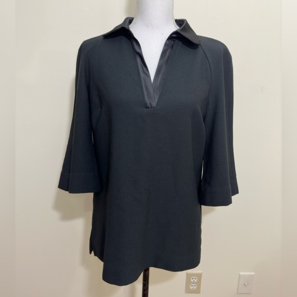 NWOT Brooks Brothers Collared Split Neck Satin Trim Blouse. Size S - Picture 2 of 9